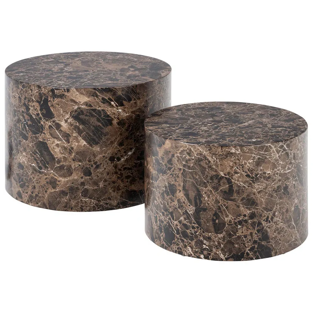 Florence Dice Round Coffee Table Set of 2 - Brown, Marble