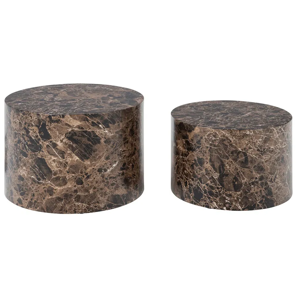 Florence Dice Round Coffee Table Set of 2 - Brown, Marble