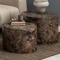 Florence Dice Round Coffee Table Set of 2 - Brown, Marble