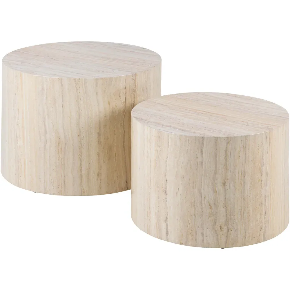 Florence Dice Round Coffee Table Set of 2 - Brown, Travertine
