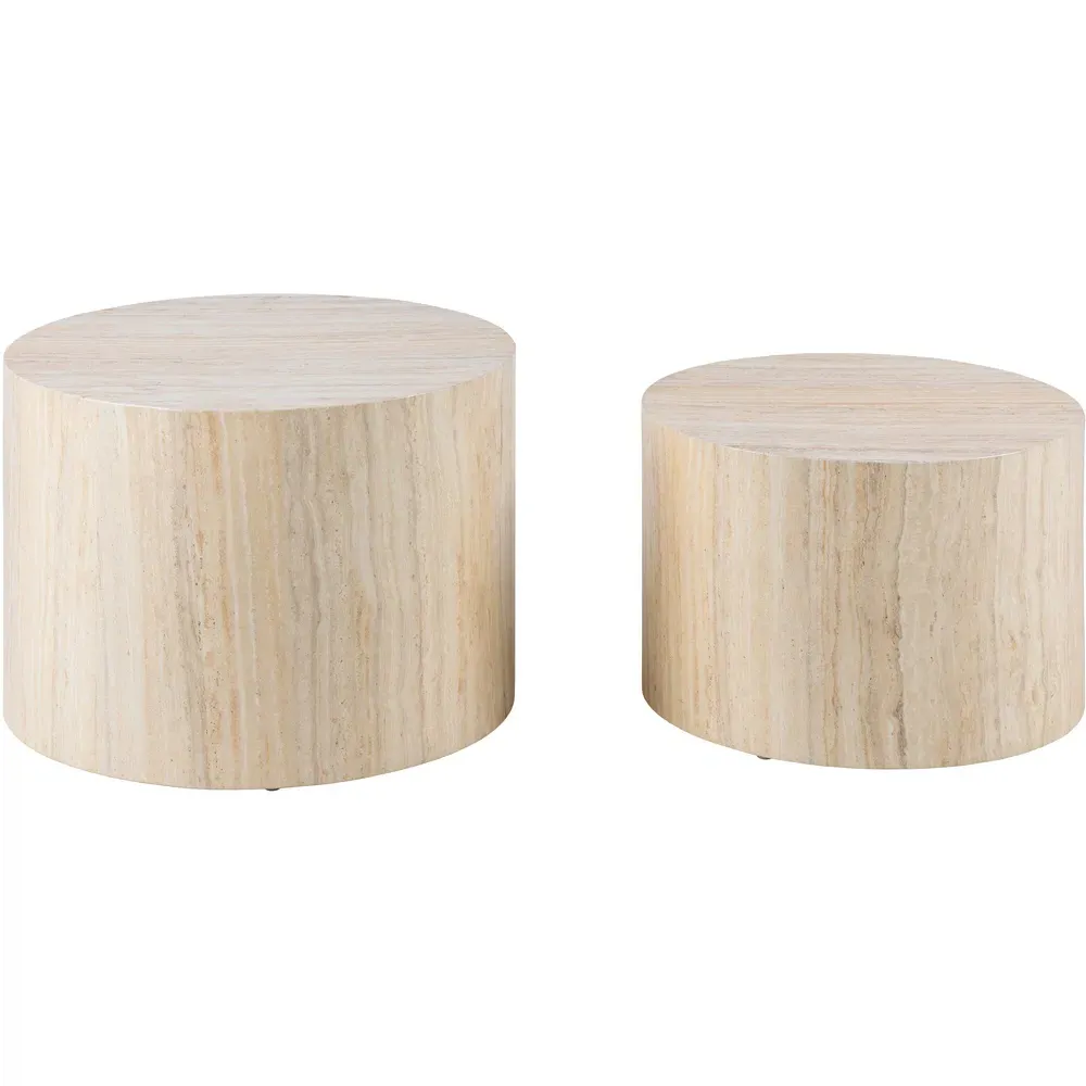 Florence Dice Round Coffee Table Set of 2 - Brown, Travertine