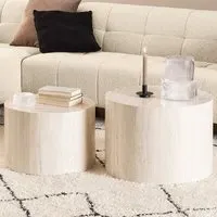 Florence Dice Round Coffee Table Set of 2 - Brown, Travertine