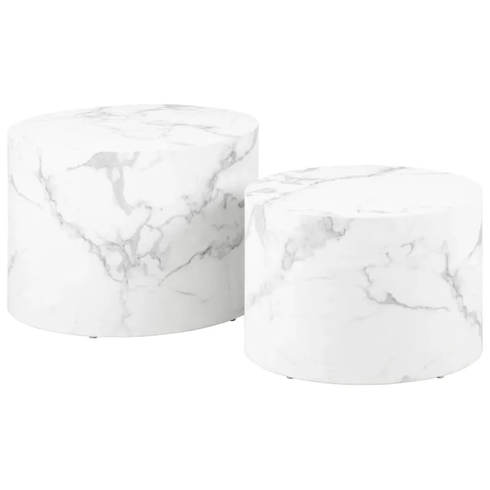 Florence Dice Round Coffee Table Set of 2 - White, Marble