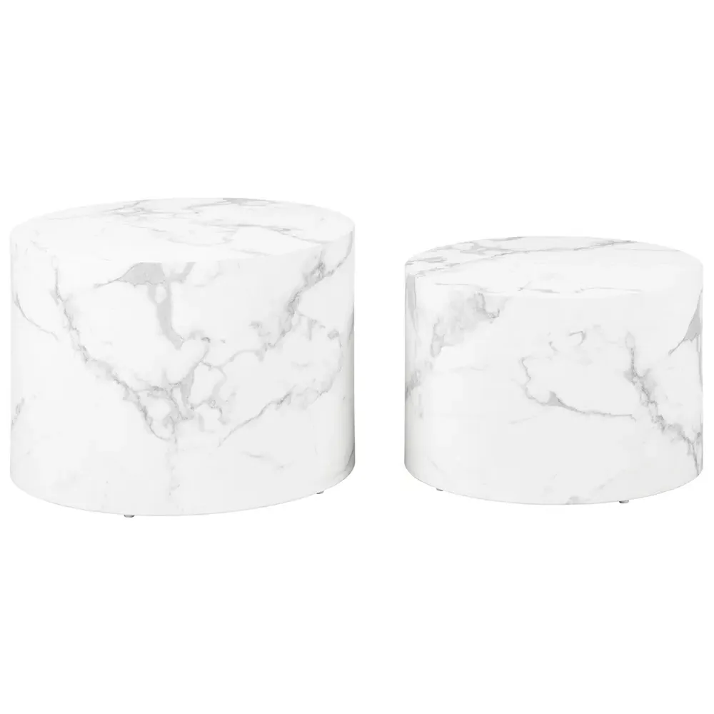 Florence Dice Round Coffee Table Set of 2 - White, Marble