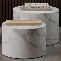 Florence Dice Round Coffee Table Set of 2 - White, Marble