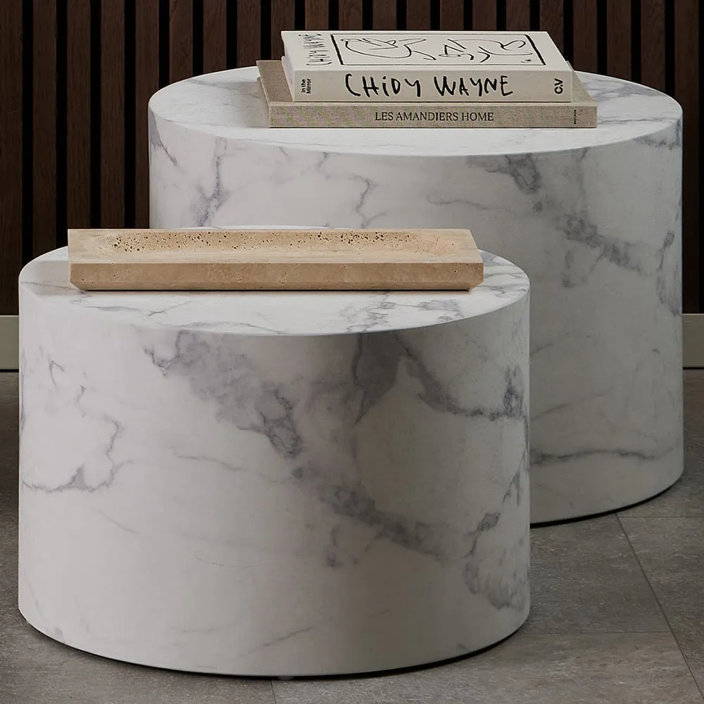 Florence Dice Round Coffee Table Set of 2 - White, Marble