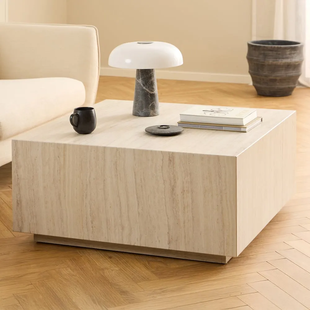 Florence Dice Square Coffee Table - Cream, Travertine