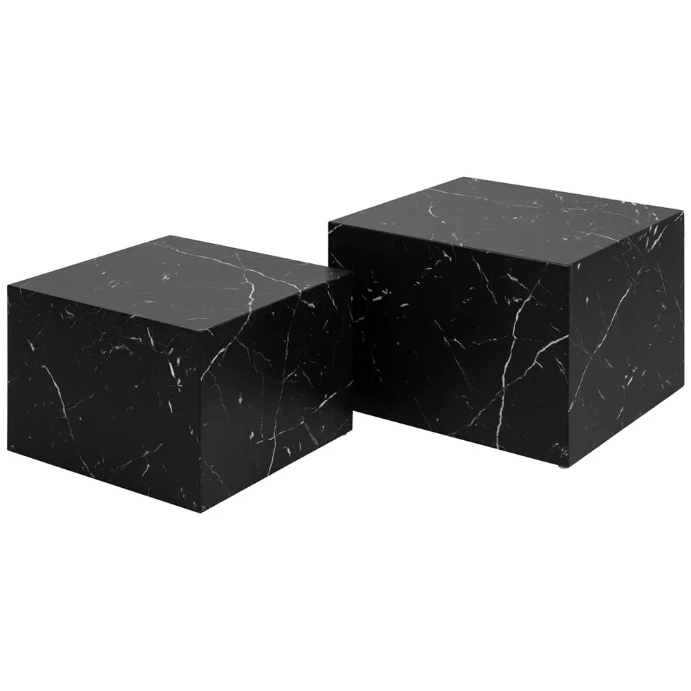 Florence Dice Square Coffee Table Set of 2 - Black, Marble