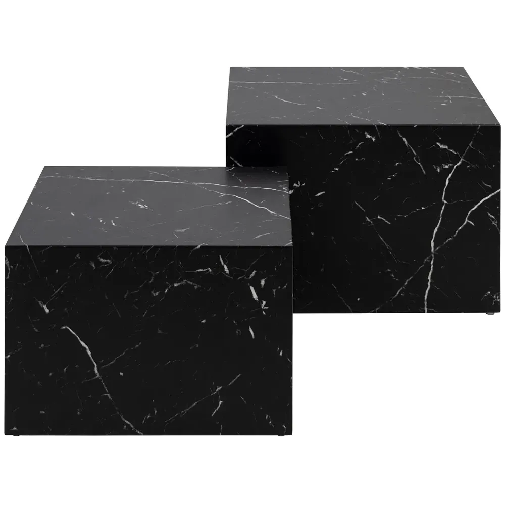 Florence Dice Square Coffee Table Set of 2 - Black, Marble