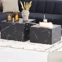 Florence Dice Square Coffee Table Set of 2 - Black, Marble