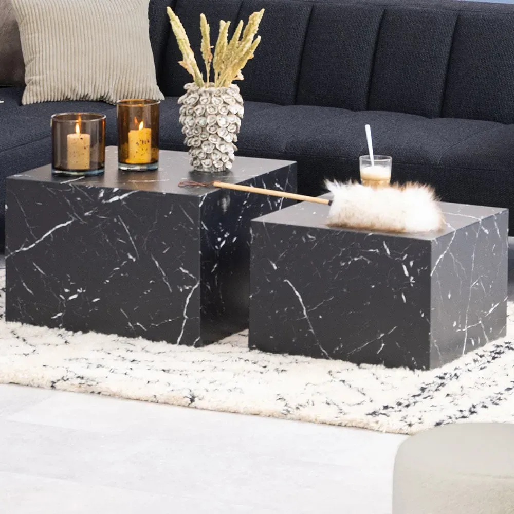 Florence Dice Square Coffee Table Set of 2 - Black, Marble