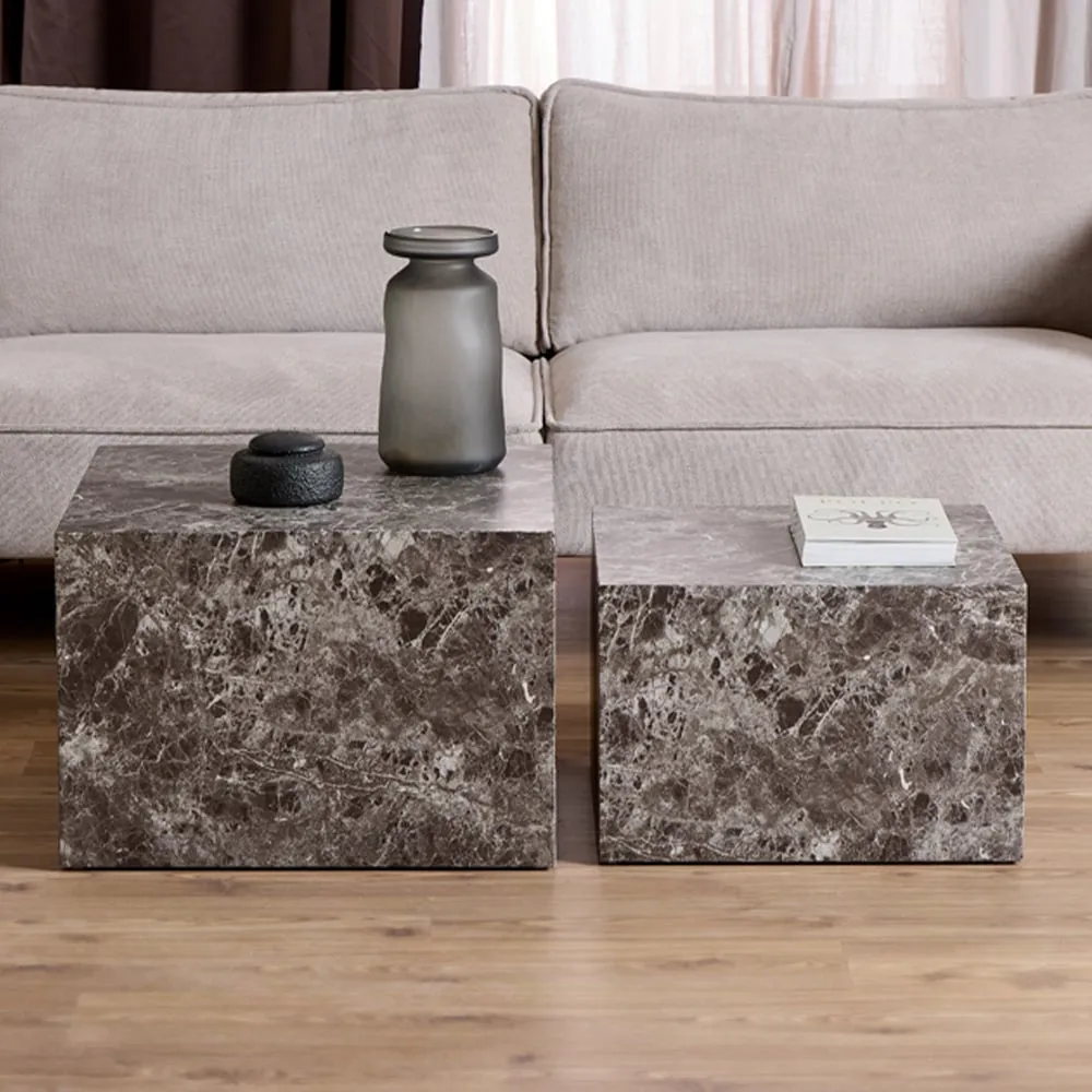 Florence Dice Square Coffee Table Set of 2 - Brown