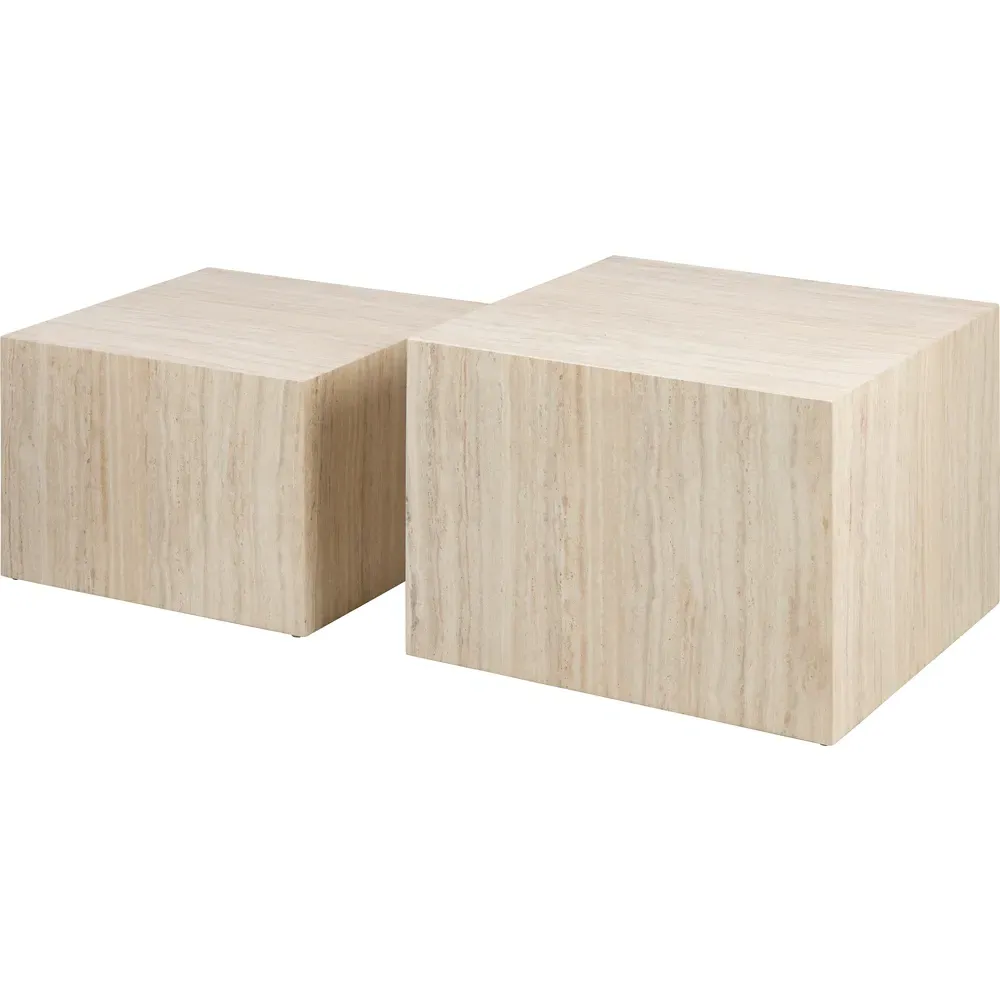 Florence Dice Square Coffee Table Set of 2 - Brown, Travertine