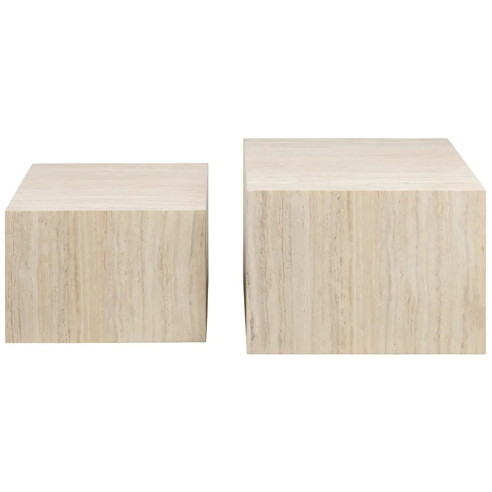 Florence Dice Square Coffee Table Set of 2 - Brown, Travertine