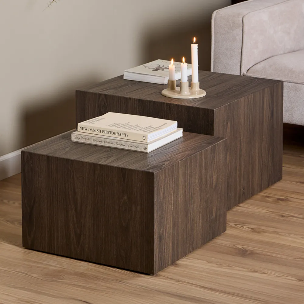 Florence Dice Square Coffee Table Set of 2 - Brown