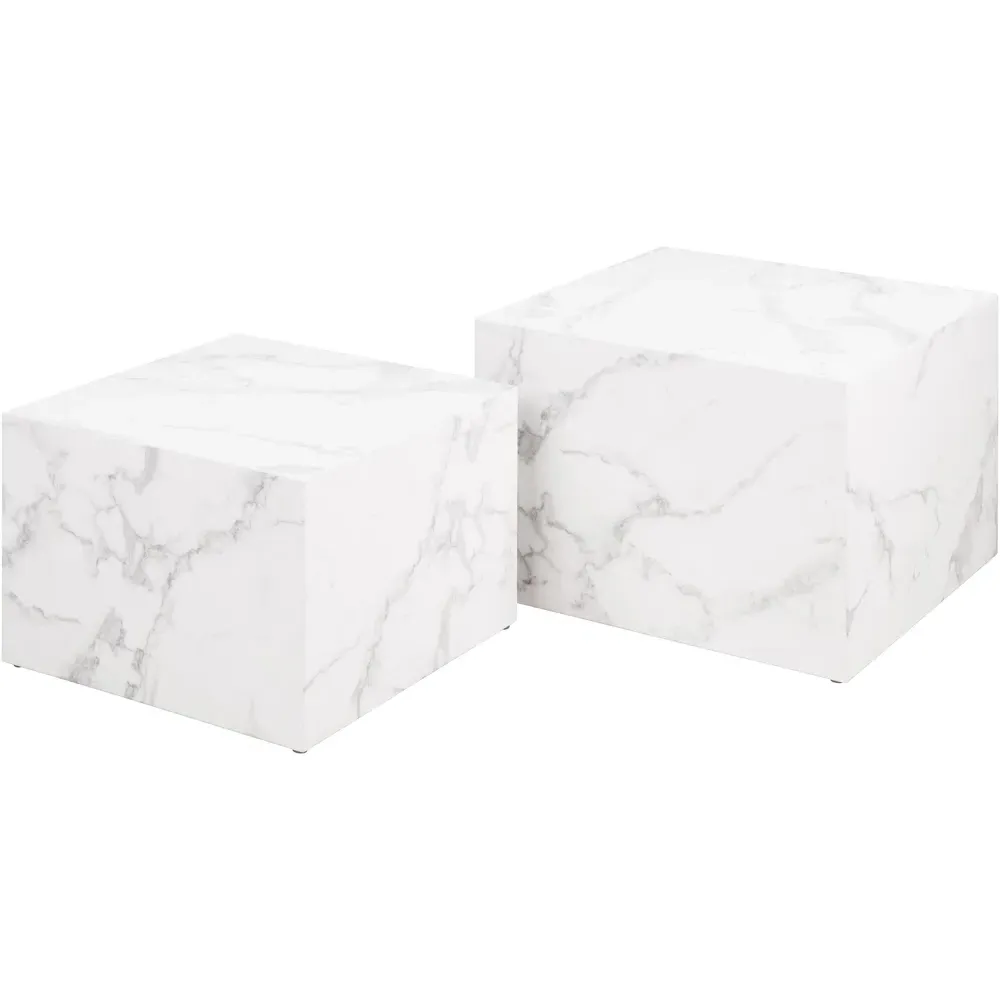 Florence Dice Square Coffee Table Set of 2 - White, Marble