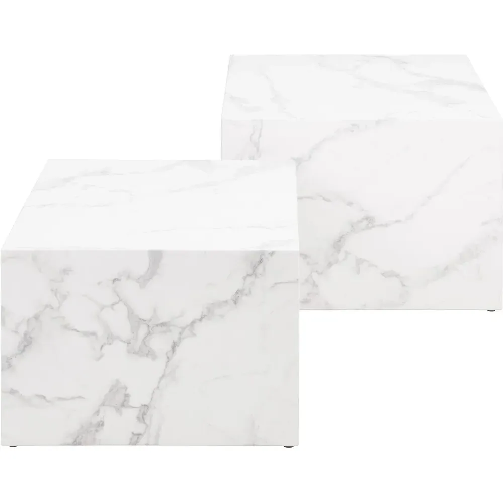Florence Dice Square Coffee Table Set of 2 - White, Marble
