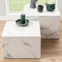 Florence Dice Square Coffee Table Set of 2 - White, Marble
