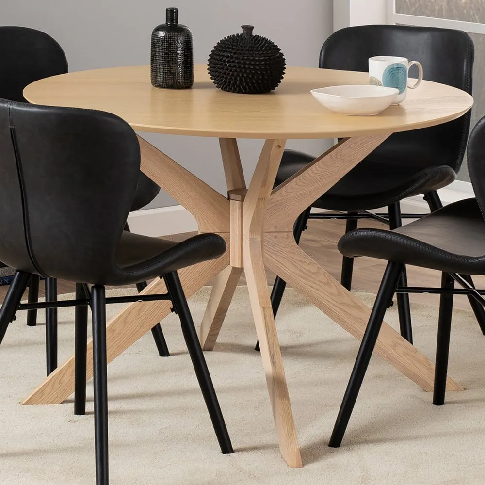 Florence Duncan Round 4 Seater Dining Table - White, Oak image
