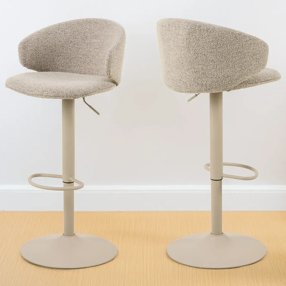 Florence Ella Swivel Bar Stool Set of 2 - Beige, Bouclé