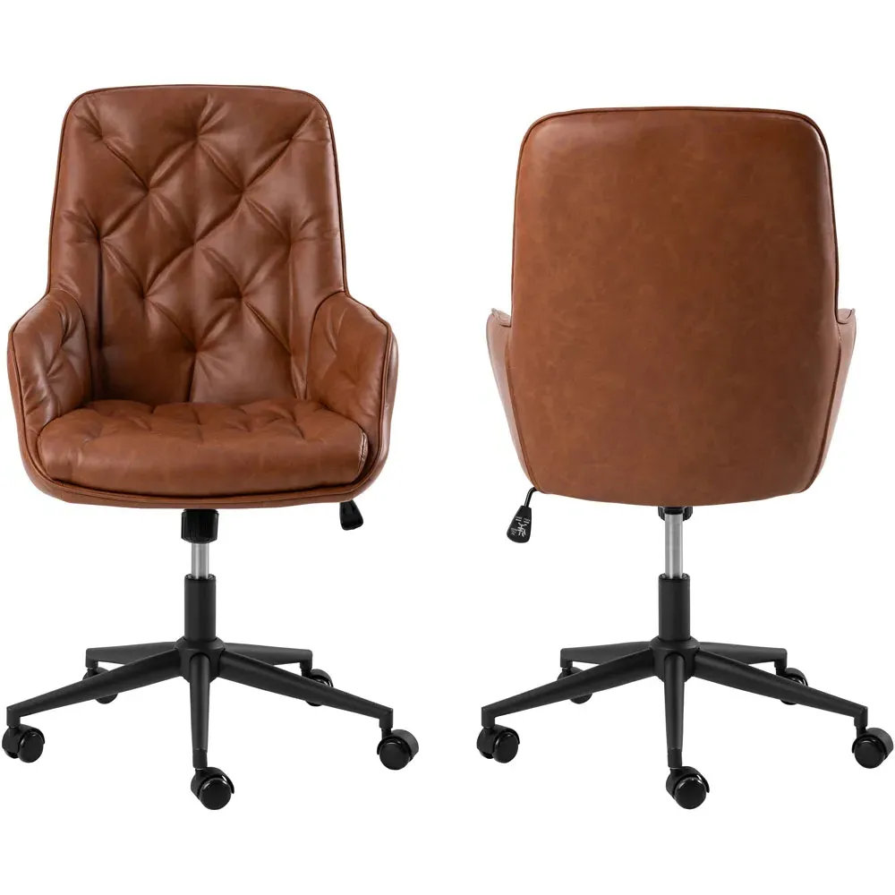 Florence Erik Gas Lift Desk Chair - Brown, PU Leather