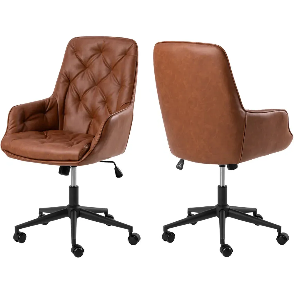 Florence Erik Gas Lift Desk Chair - Brown, PU Leather