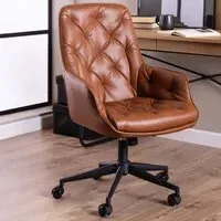Florence Erik Gas Lift Desk Chair - Brown, PU Leather
