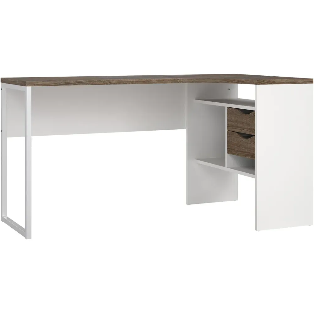 Florence Function Plus 2 Drawer Corner Desk - White, Truffle Oak