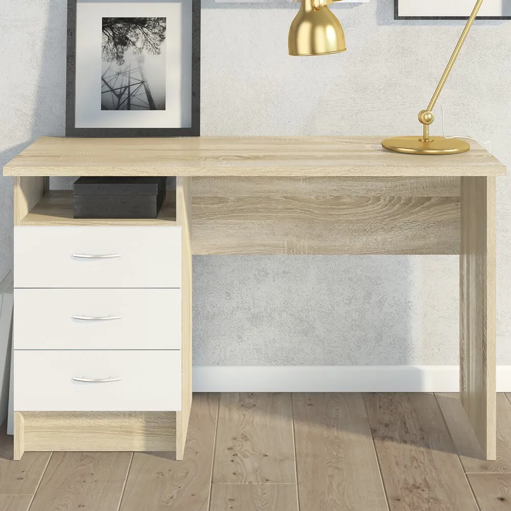 Florence Function Plus 3 Drawer Desk - White, Oak