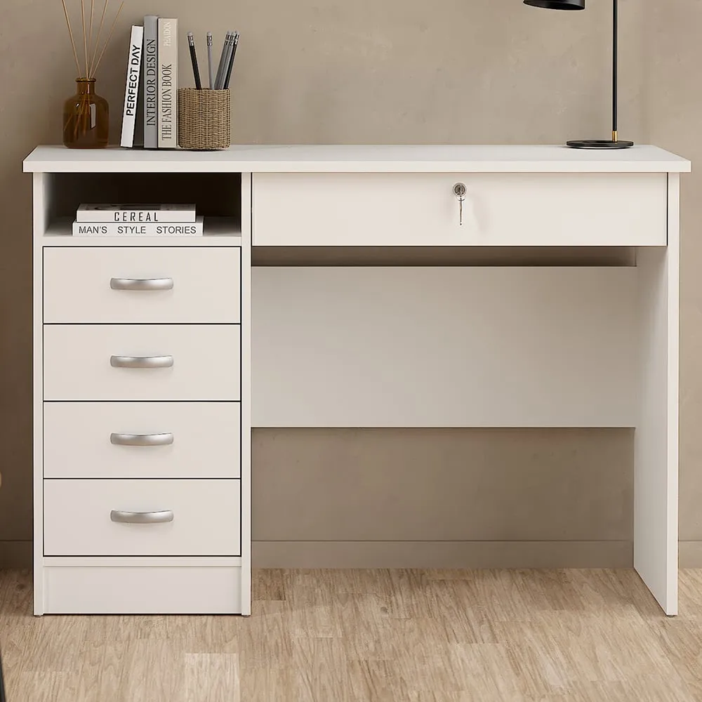 Florence Function Plus 5 Drawer Desk - White
