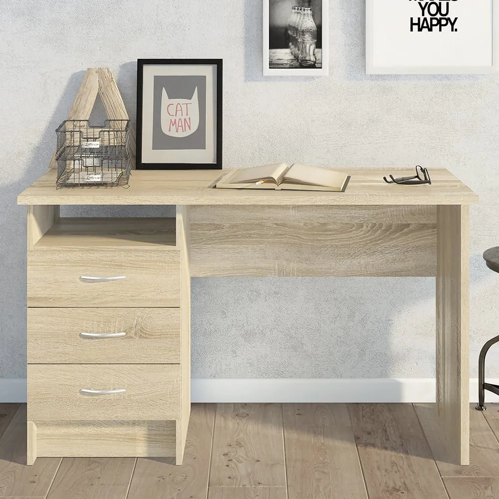 Florence Function Plus Three Drawer Desk - Oak