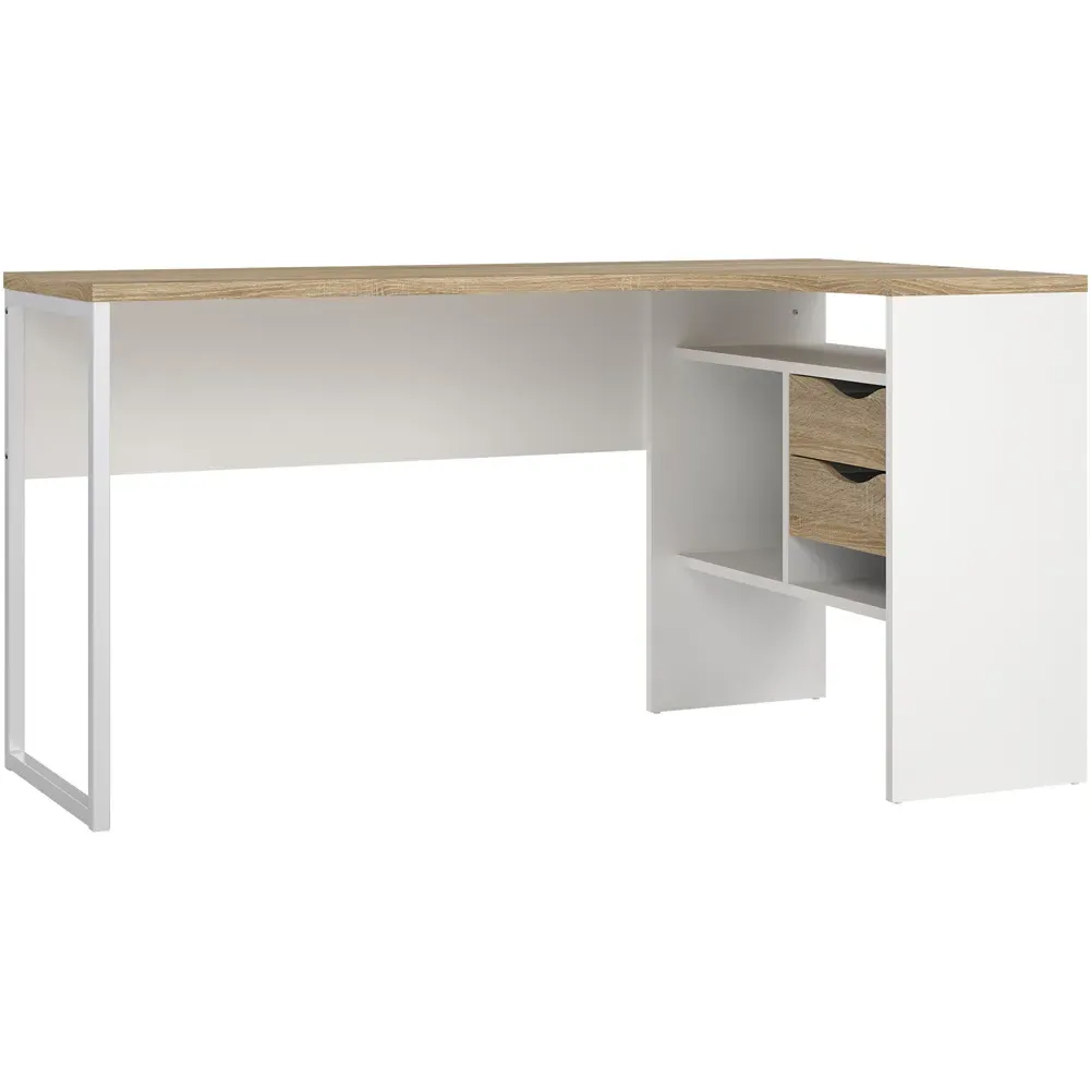 Florence Function Plus Two Drawer Corner Desk - White, Oak