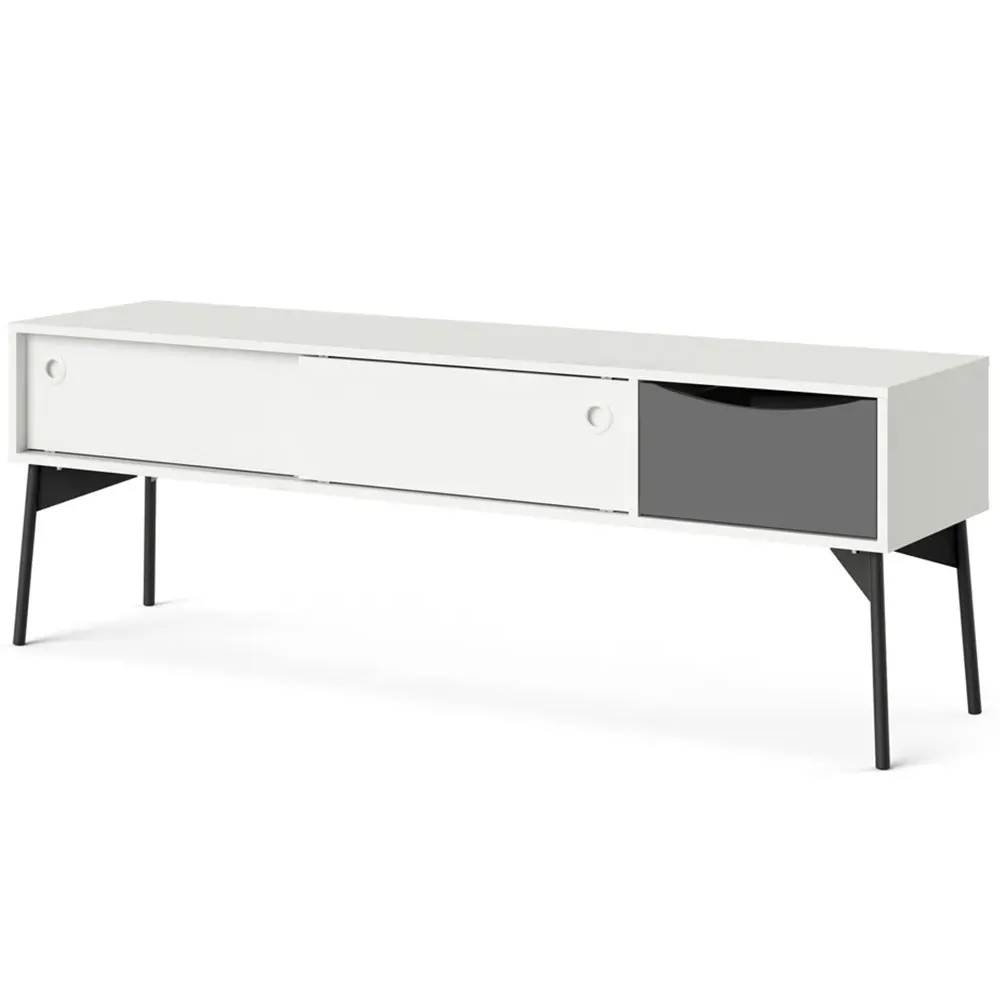 Florence Fur 2 Door TV Unit with Drawer - White, Grey