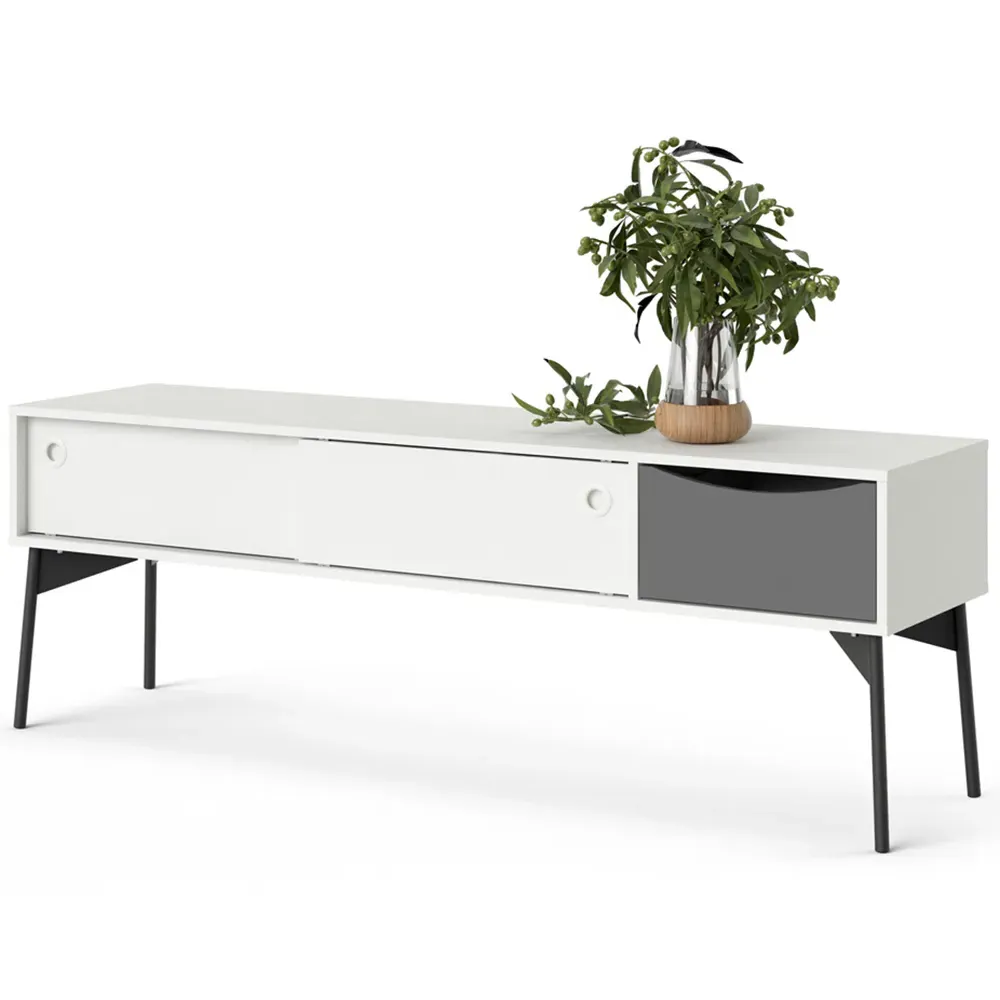 Florence Fur 2 Door TV Unit with Drawer - White, Grey