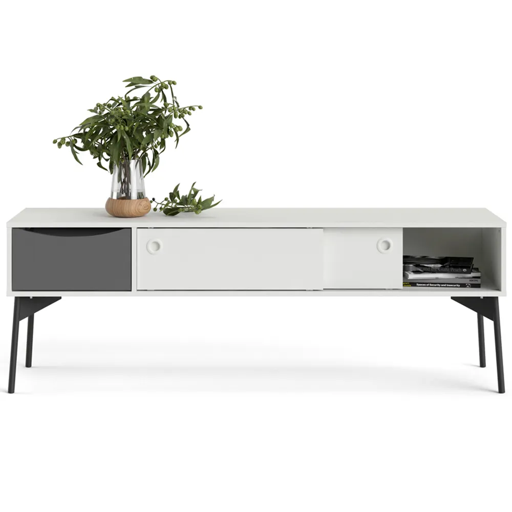Florence Fur 2 Door TV Unit with Drawer - White, Grey