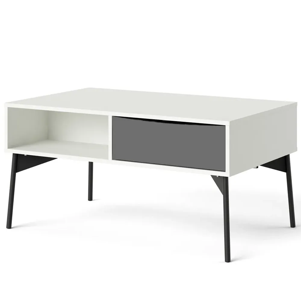 Florence Fur Coffee Table with Drawer - White, Grey