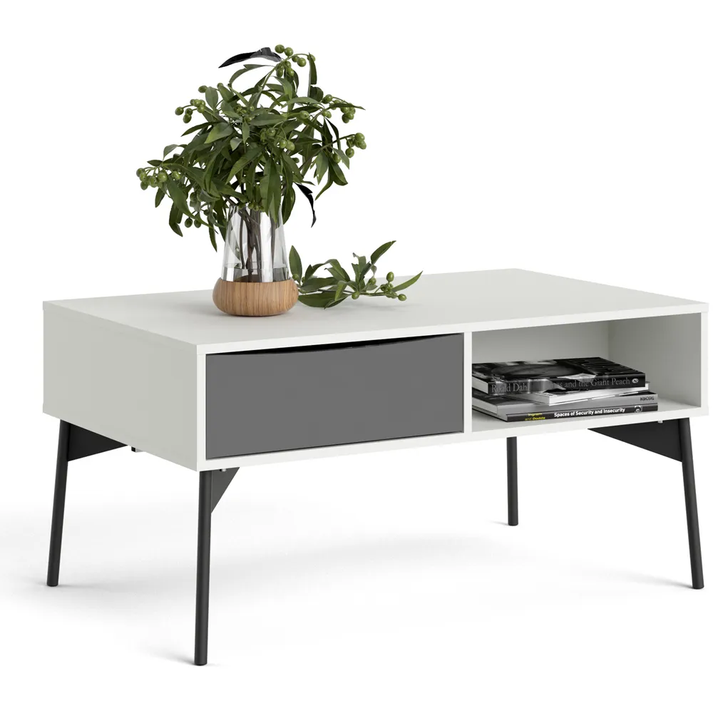 Florence Fur Coffee Table with Drawer - White, Grey