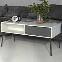 Florence Fur Coffee Table with Drawer - White, Grey
