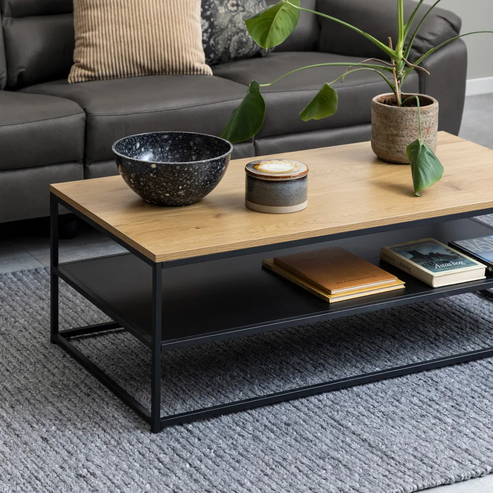 Florence Gila Coffee Table with Shelf - Black, Oak