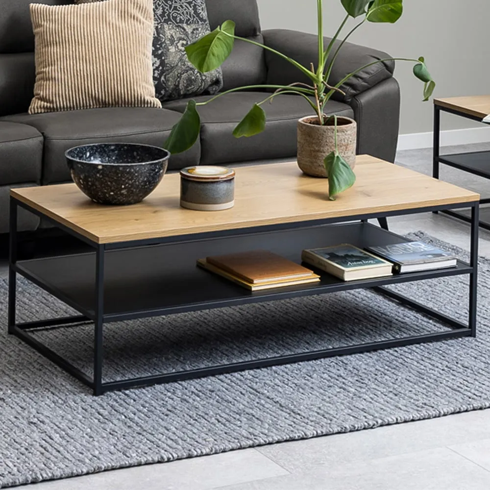 Florence Gila Coffee Table with Shelf - Black, Oak