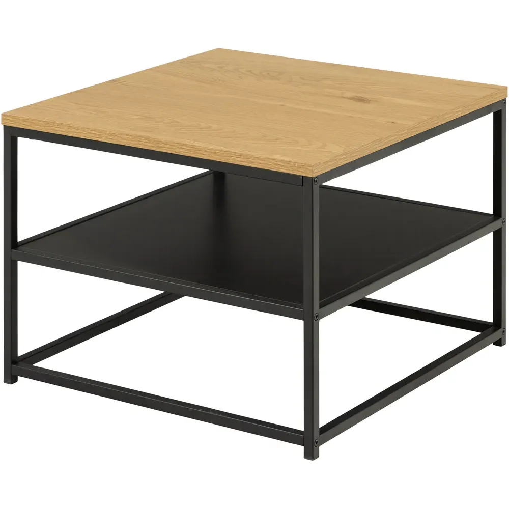 Florence Gila Square Coffee Table with Shelf - Black, Oak