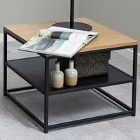 Florence Gila Square Coffee Table with Shelf - Black, Oak