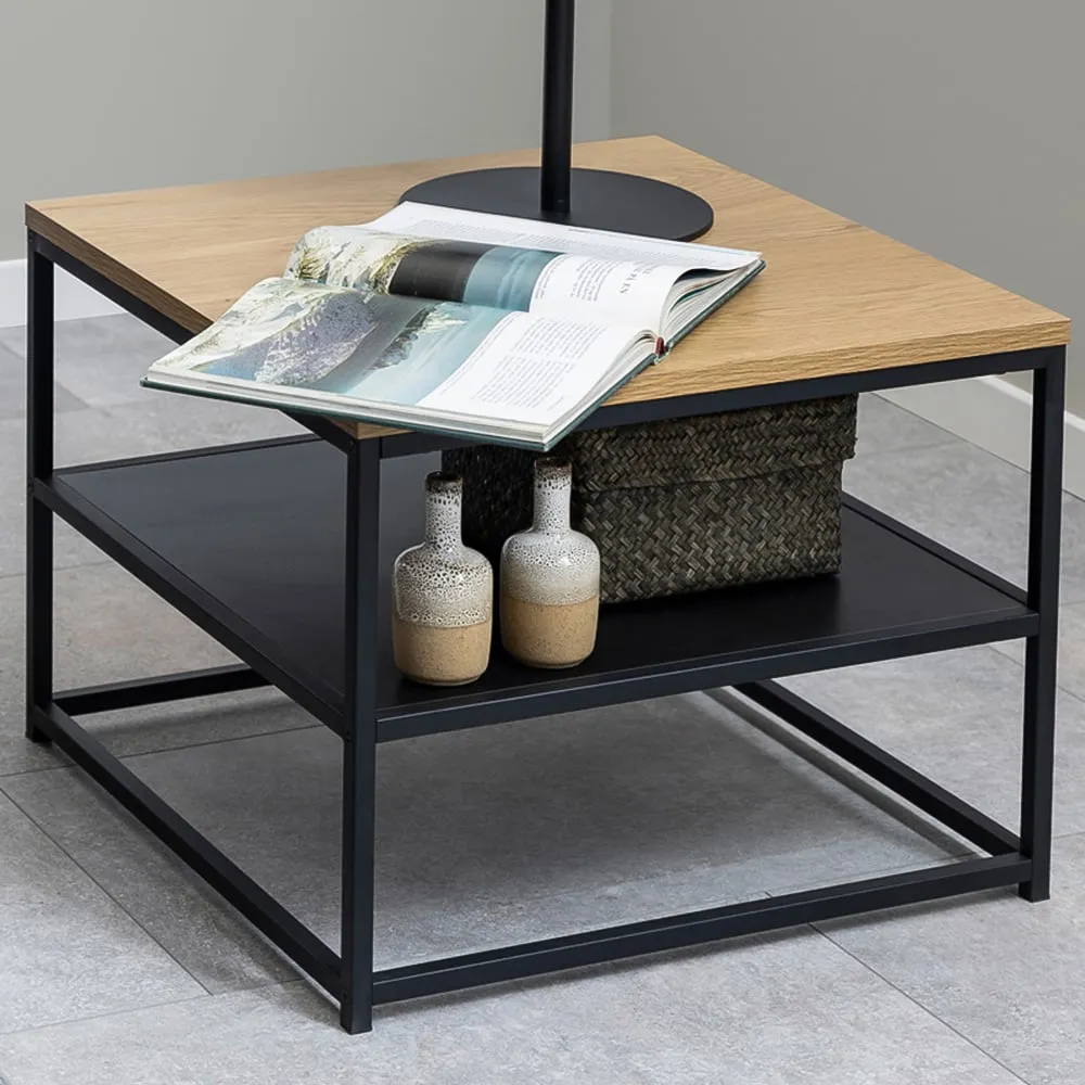 Florence Gila Square Coffee Table with Shelf - Black, Oak image
