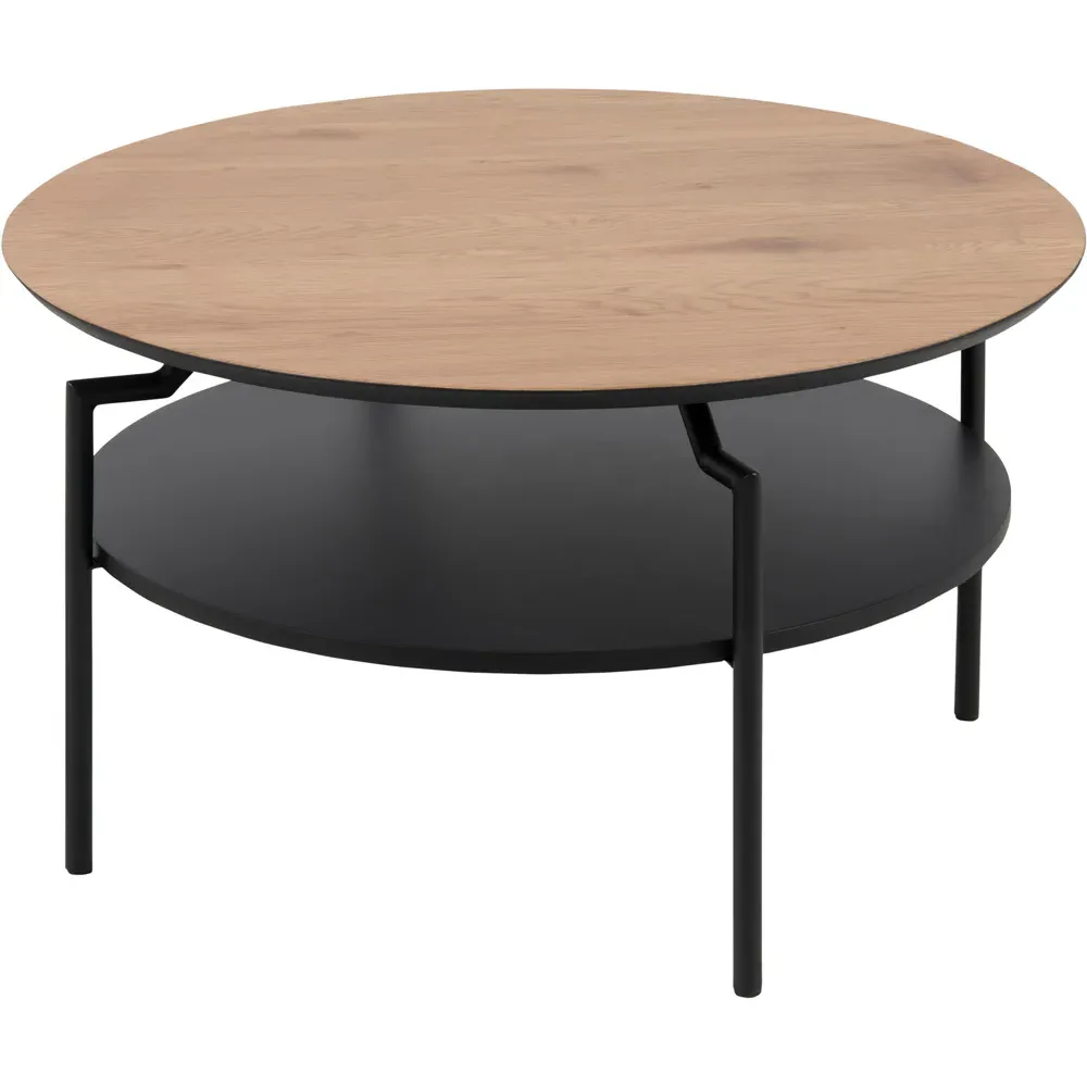 Florence Goldington Round Coffee Table with Shelf - Black, Oak