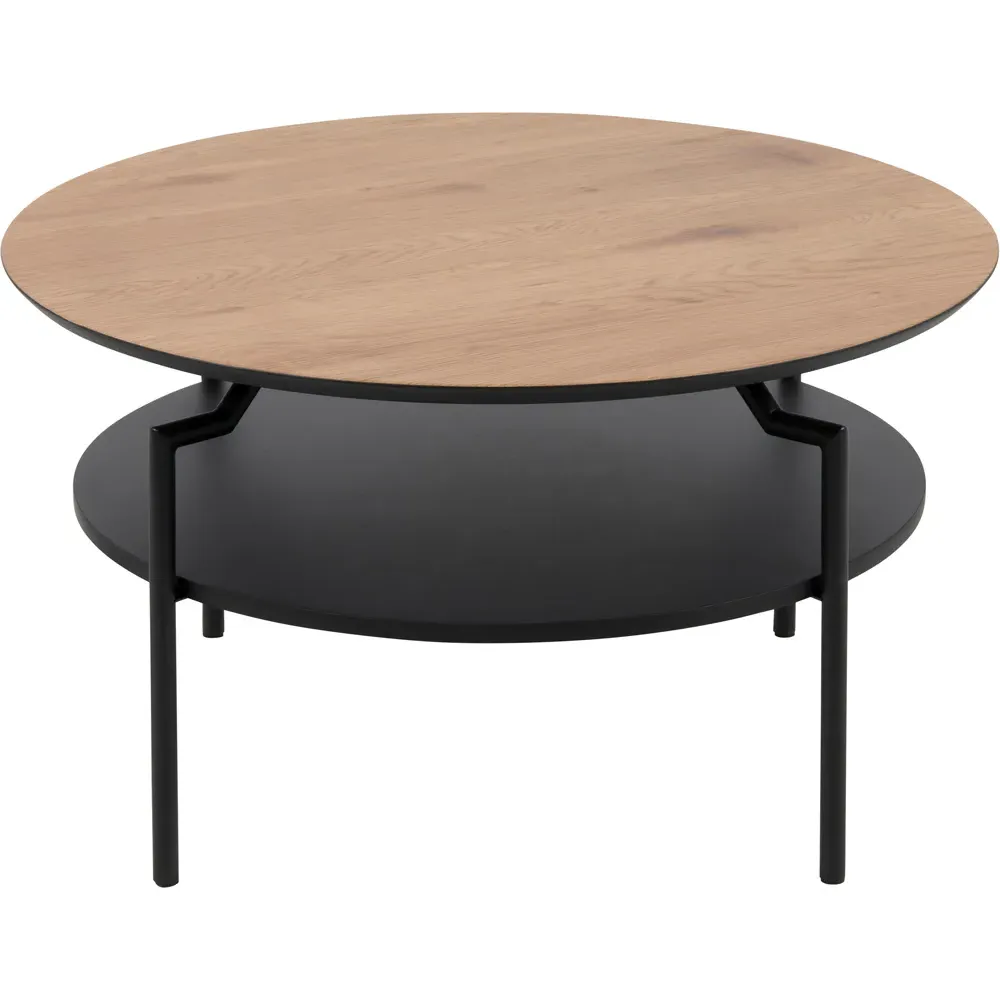 Florence Goldington Round Coffee Table with Shelf - Black, Oak