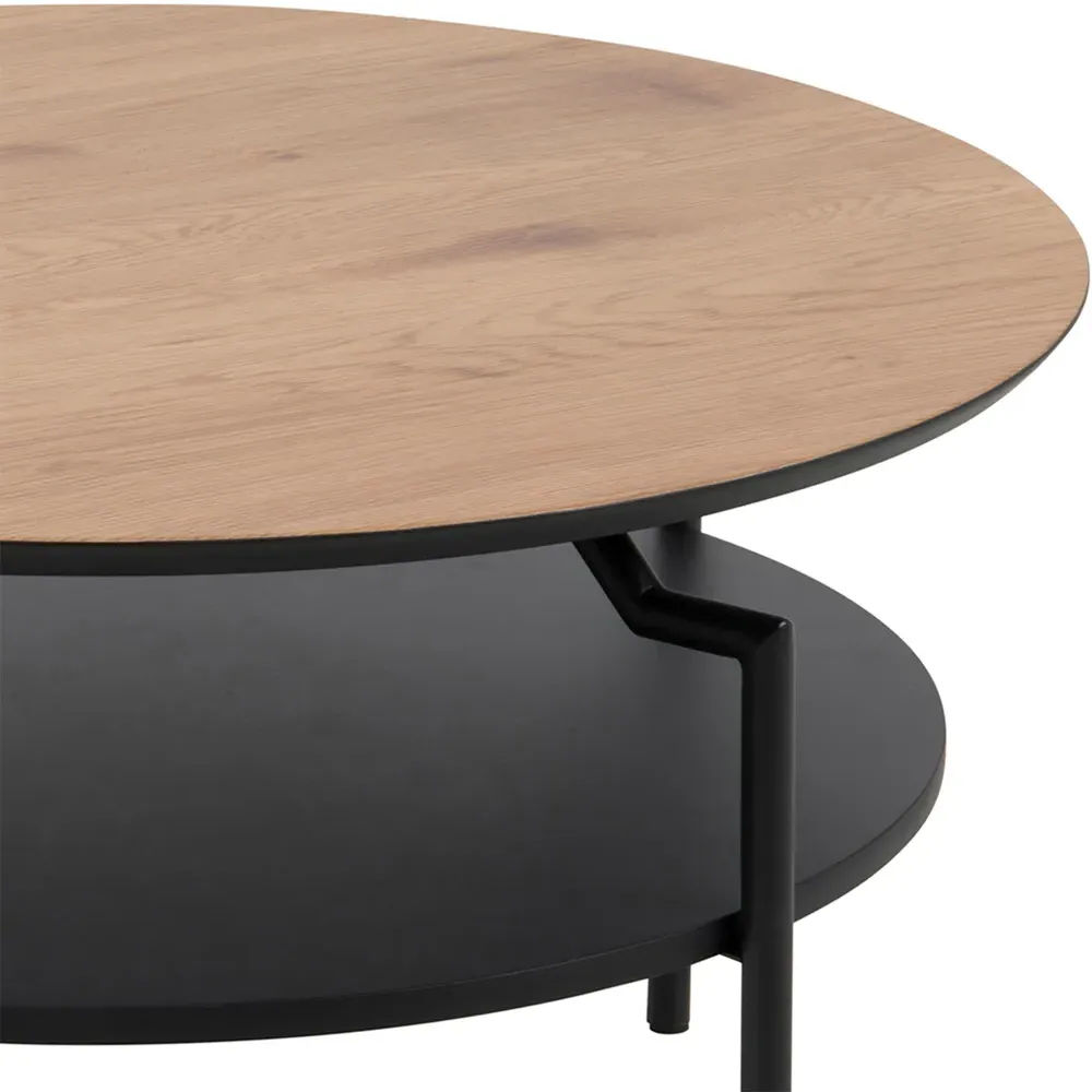 Florence Goldington Round Coffee Table with Shelf - Black, Oak