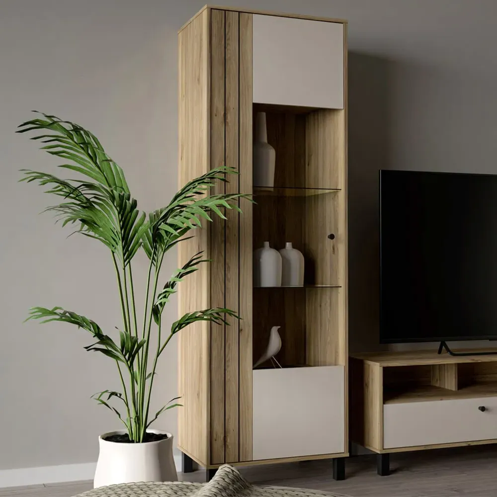 Florence Grafton Single Door Display Cabinet - Cream, Oak image