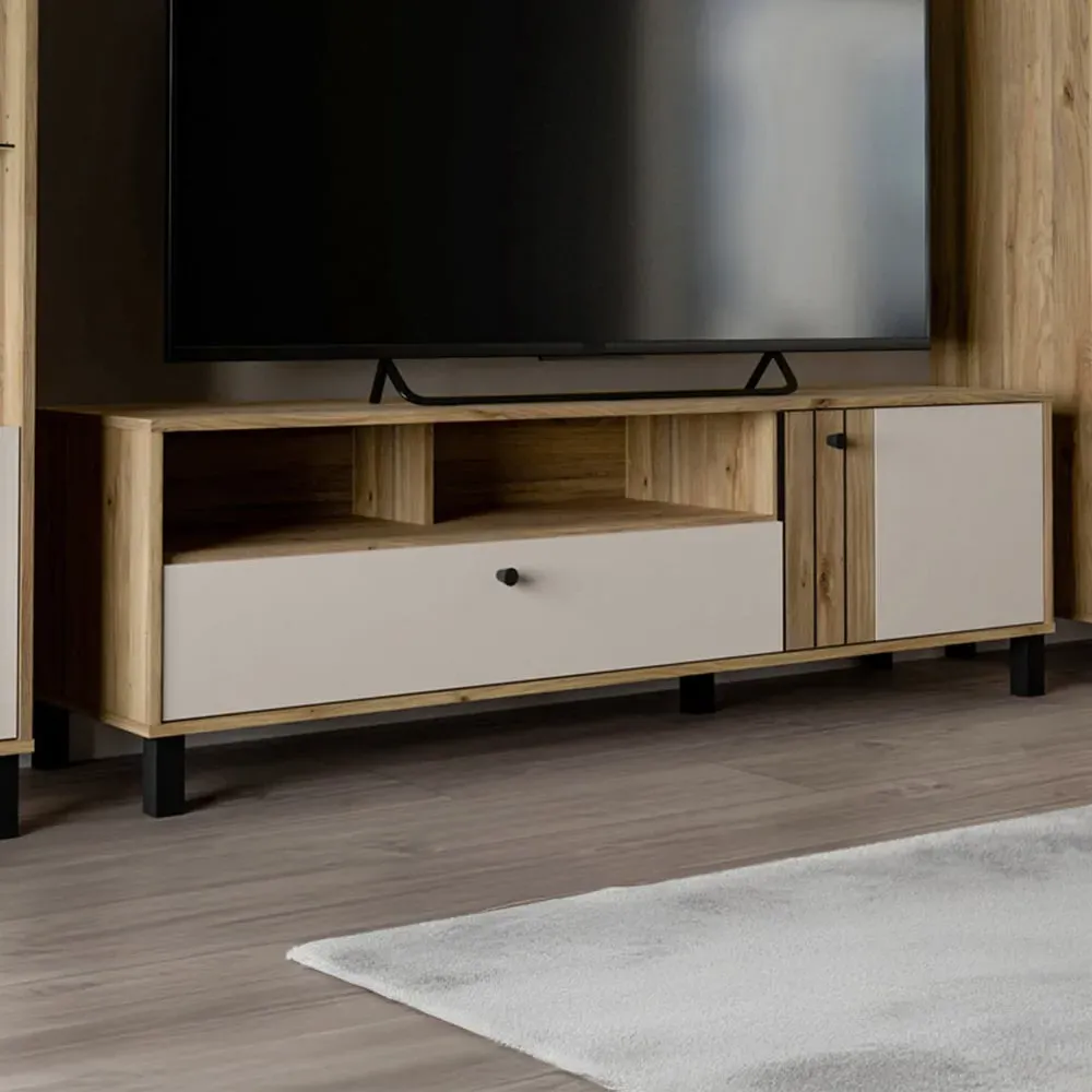 Florence Grafton Single Door TV Unit - Cream, Oak