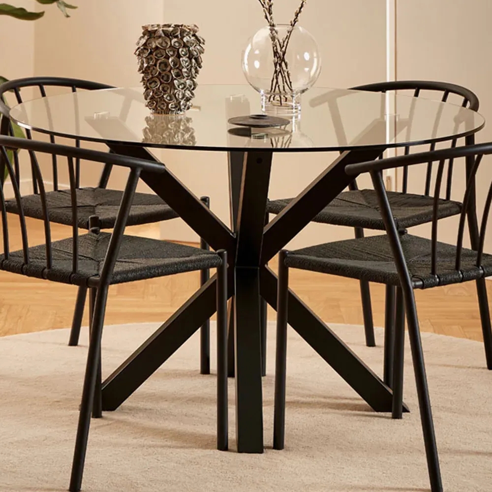 Florence Heaven Round 4-Seater Dining Table - Black, Glass image