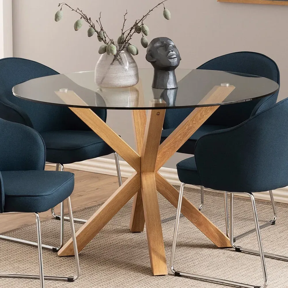 Florence Heaven Round 4-Seater Dining Table - Brown, Glass